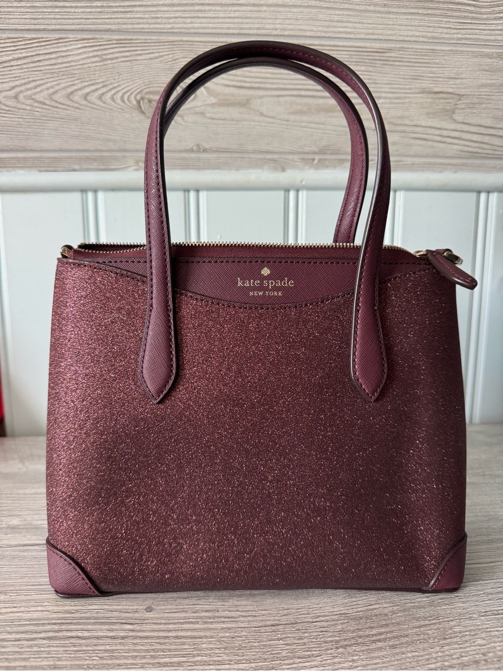 kate spade Glitter Satchel in Burgundy
